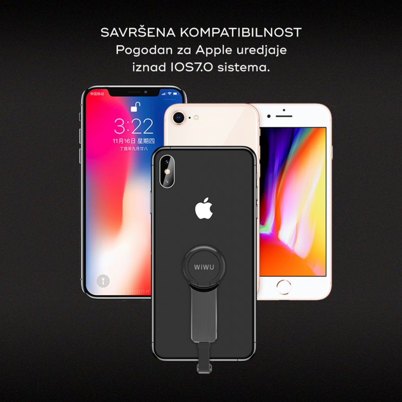 Adapter Wiwu za slusalice i punjenje iPhone lighting crni