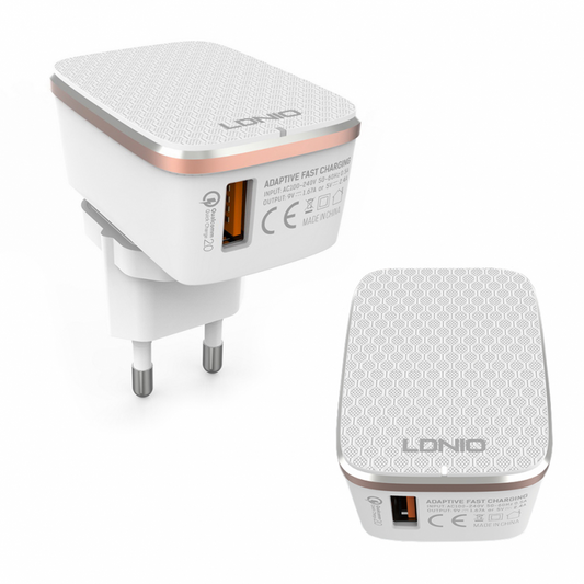 Kucni punjac LDNIO A1204Q Quick Charge 3.0 USB 5V 2.4A sa type C kablom beli