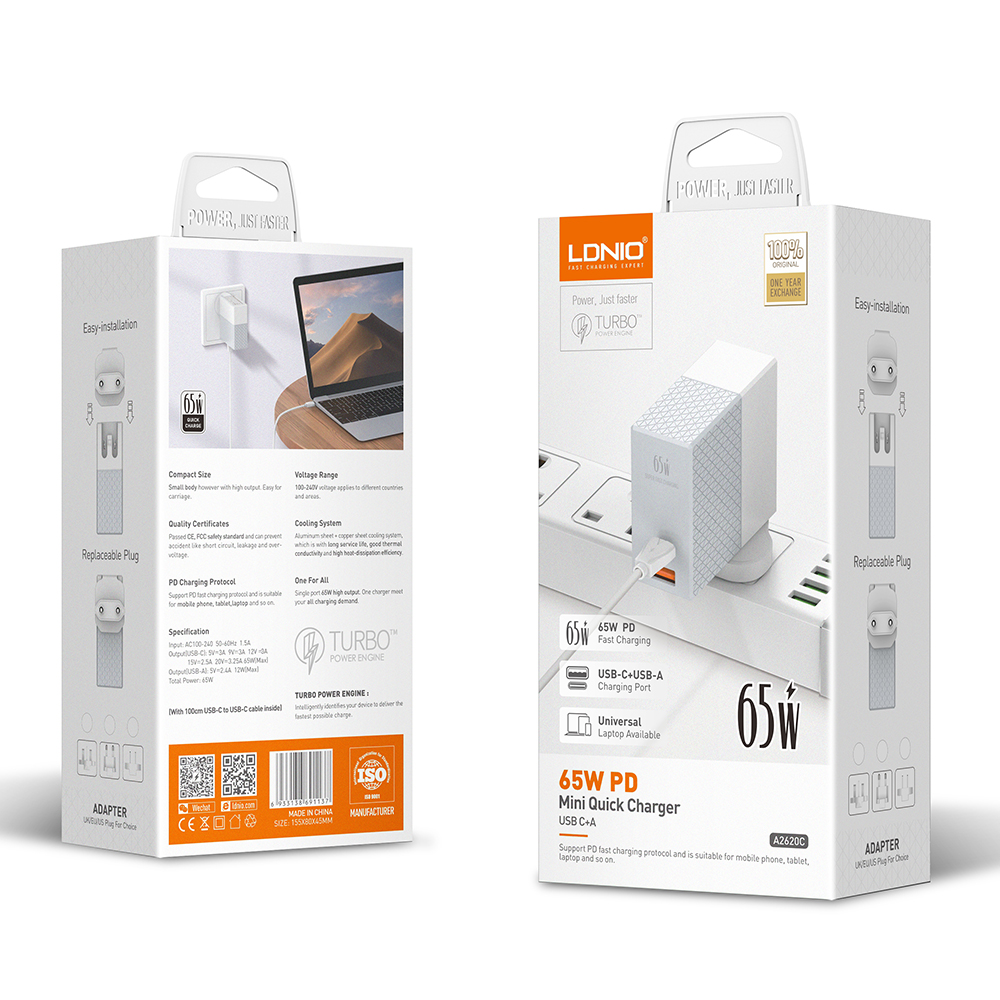 Kucni punjac LDNIO A2620C PD+QC3.0 65W sa Type C na Type C kablom