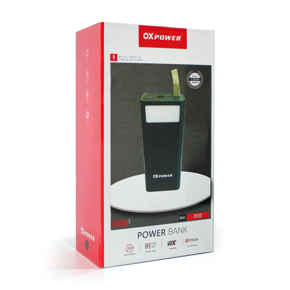 Power bank prenosiva baterija Oxpower PD50 PD QC 22.5W 50000 mAh crna
