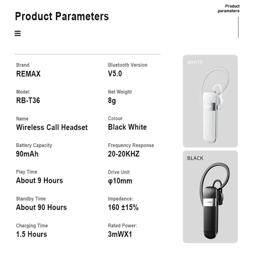 Bluetooth slusalica REMAX RB-T36 crna