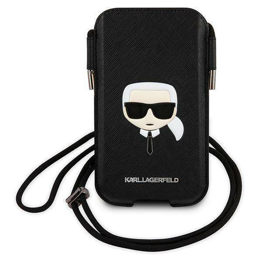 Torbica Karl Lagerfeld Pouch Pu Saffiano Karl Head Large za telefone do 6,7" crna ( KLHCP12LOPHKHK)