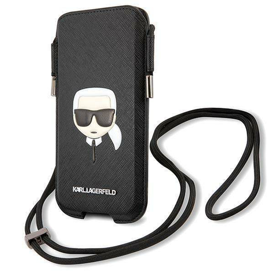 Torbica Karl Lagerfeld Pouch Pu Saffiano Karl Head Large za telefone do 6,7" crna ( KLHCP12LOPHKHK)