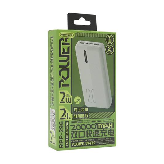 Power bank prenosiva baterija REMAX Landon RPP-296 2.1A 20000 mAh bela