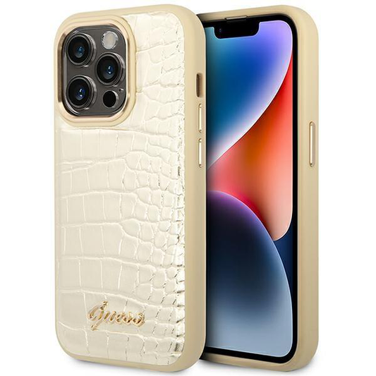 Torbica Guess Hc PU Croco Metal Outline za iPhone 14 Pro 6.1 zlatna (GUHCP14LHGCRHD)