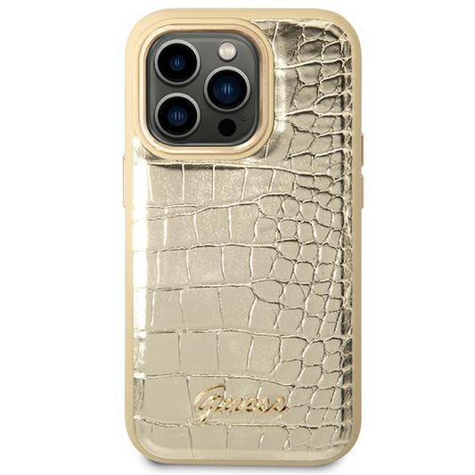 Torbica Guess Hc PU Croco Metal Outline za iPhone 14 Pro 6.1 zlatna (GUHCP14LHGCRHD)