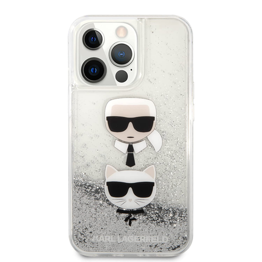 Torbica Karl Lagerfeld Hc Liquid Glitter 2 Heads za iPhone 14 Pro 6.1 srebrna (KLHCP14LKICGLS)