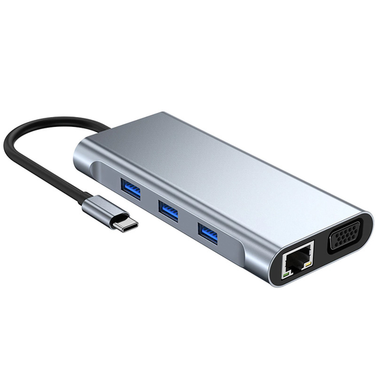 Adapter Type C na LAN Gb, SD card, TF, Type C, 3xUSB 3.0, Audio, HDMI i VGA 10 u 1 20cm kabl