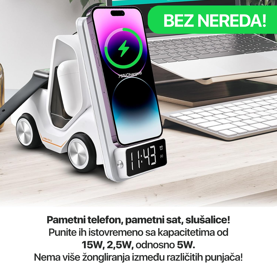 Kucni punjac Wireless 15W Viljuskar 5 u 1 beli
