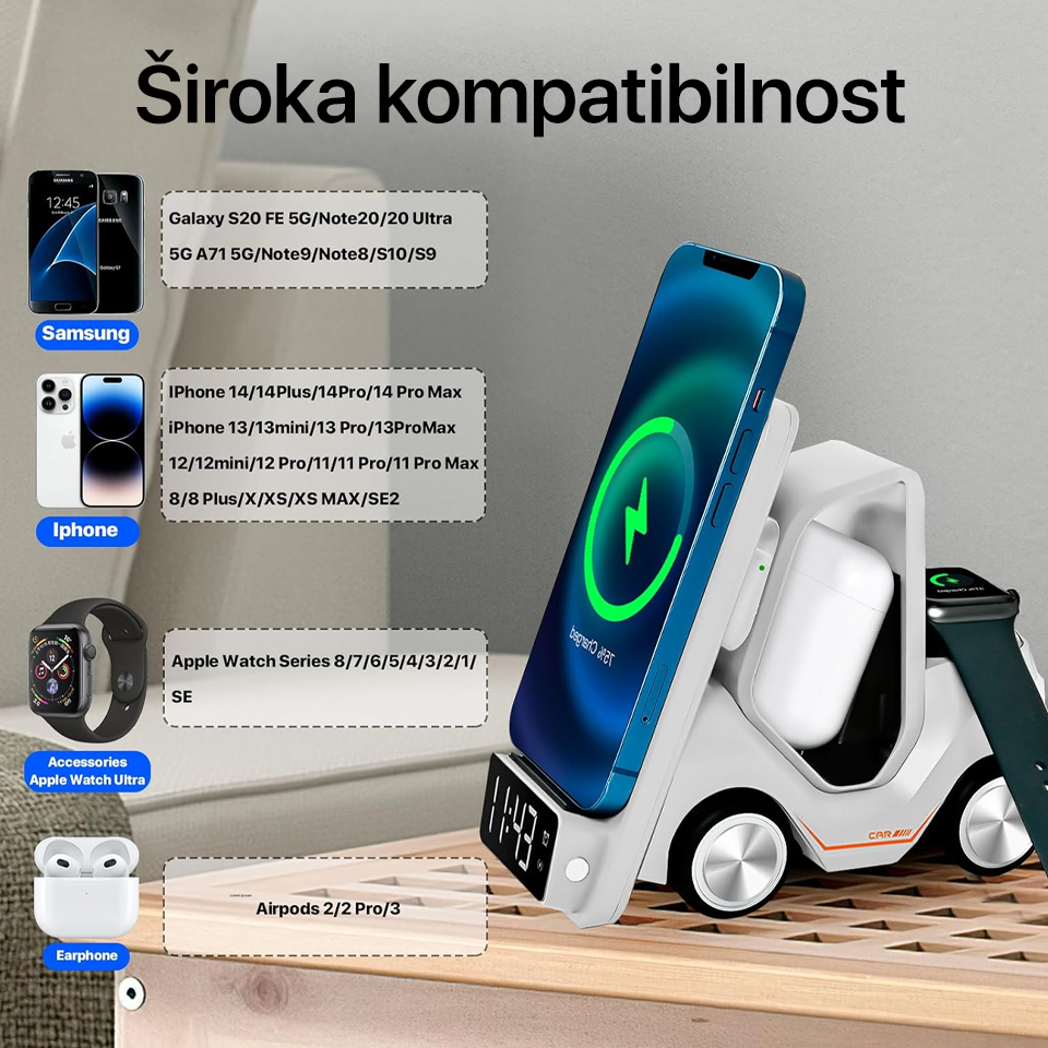 Kucni punjac Wireless 15W Viljuskar 5 u 1 zuti