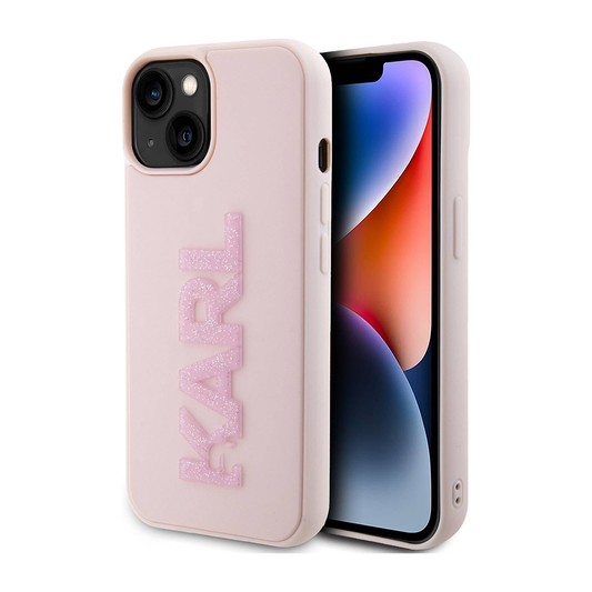 Torbica Karl Lagerfeld 3D Rubber Glitter Logo za iPhone 15 6.1 roze (KLHCP15S3DMBKCP)