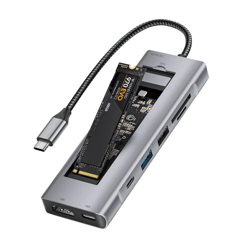 Adapter Type C na HDMI, Type C, PD, USB 3.0, USB 2.0, SD card, TF i M.2 NVMe 8 u 1 20cm kabl