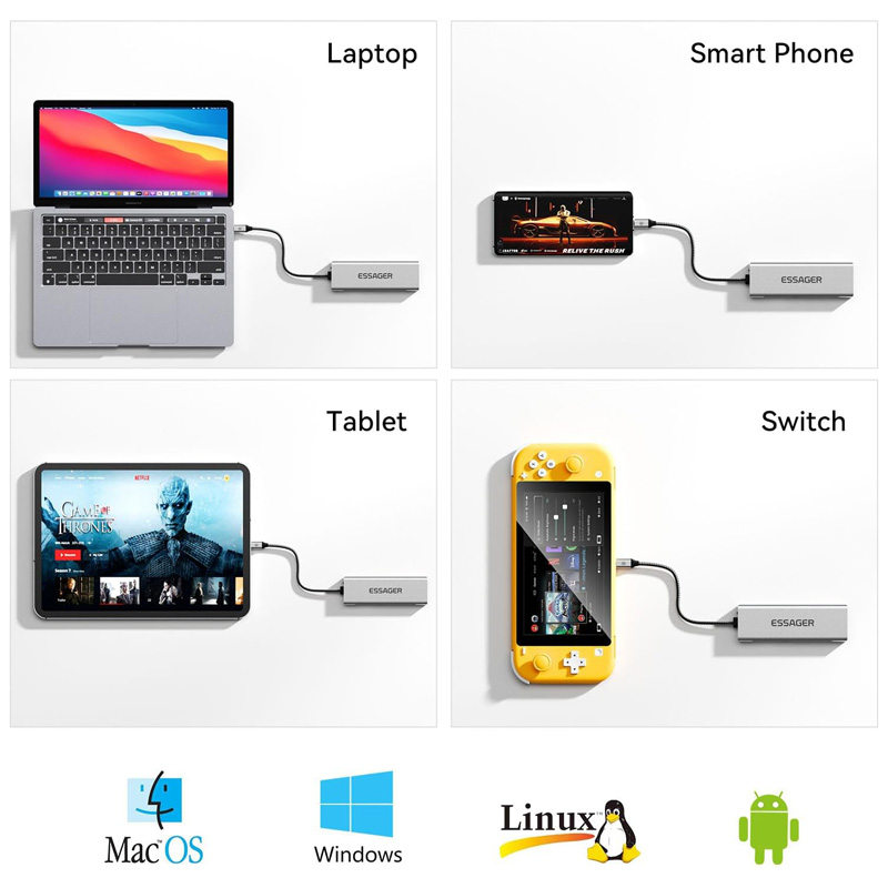 Adapter Type C na HDMI, Type C, PD, USB 3.0, USB 2.0, SD card, TF i M.2 NVMe 8 u 1 20cm kabl