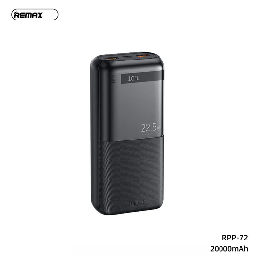 Power bank prenosiva baterija REMAX Piloteer Series RPP-72 20W+22.5W Fast Charging 20000mAh crni