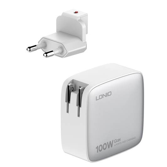 Kucni punjac sa adapterima LDNIO Q408 GaN PPS QC3.0 (30W), 3xPD3.0 (100W), 100W Max, sa Type C na Type C kablom beli