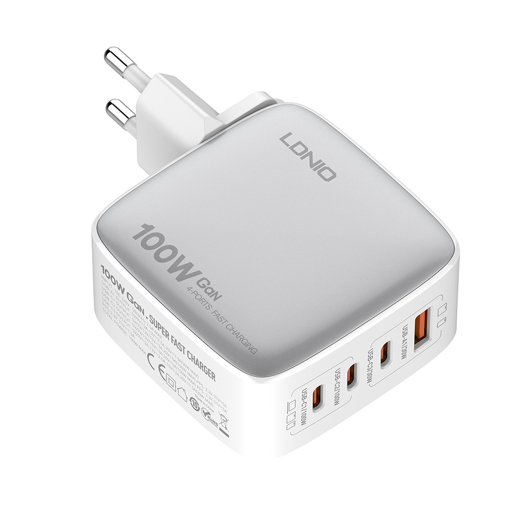 Kucni punjac sa adapterima LDNIO Q408 GaN PPS QC3.0 (30W), 3xPD3.0 (100W), 100W Max, sa Type C na Type C kablom beli