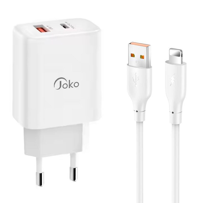 Kucni punjac KONFULON JK87, QC 20W, PD 30W, sa iPhone lightning kablom beli