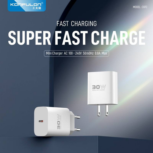 Kucni punjac KONFULON C87c + DL51, 30W, sa PD kablom Type C na Type C beli