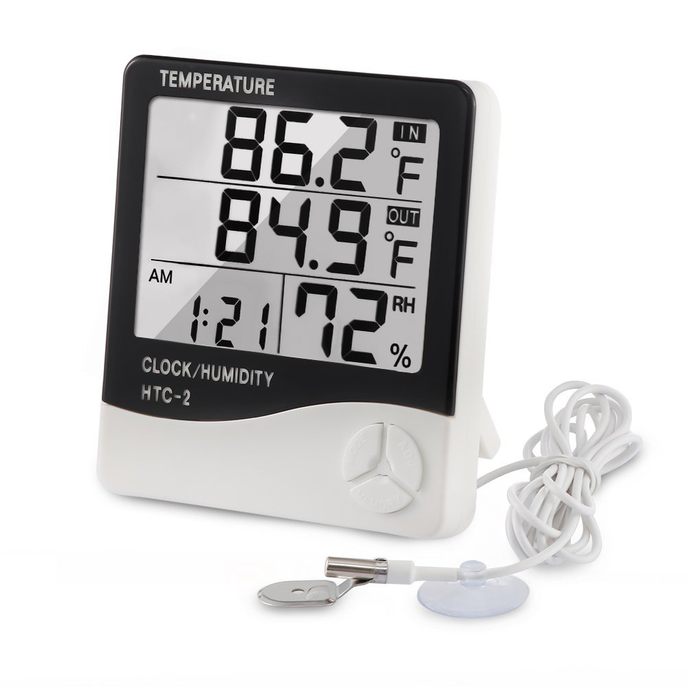 Termometar HTC-2 JWD temperetura, sat, vlaznost vazduha, sonda beli