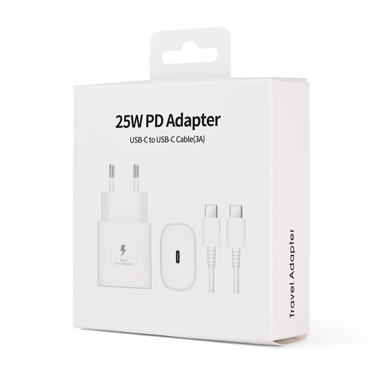 Kucni punjac PD Fast charger 25W za Samsung sa PD Type C kablom CE beli