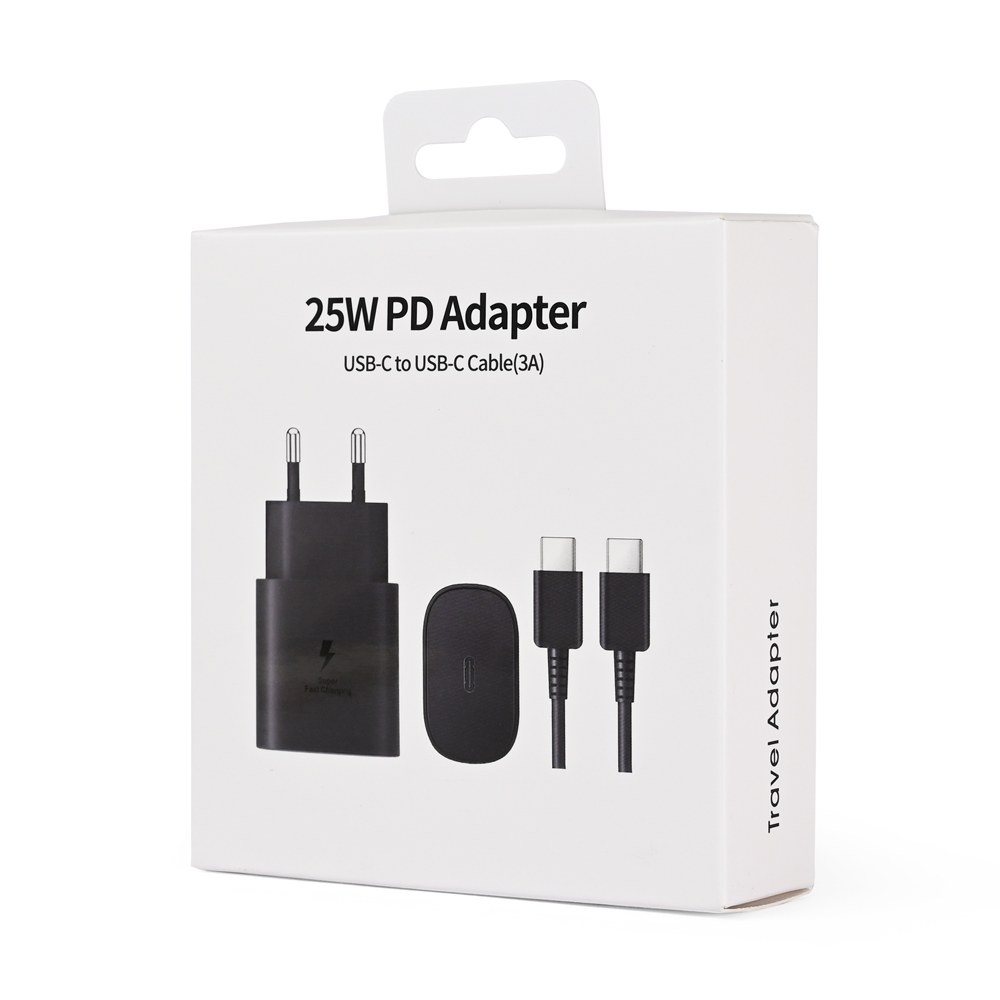 Kucni punjac PD Fast charger 25W za Samsung sa PD Type C kablom CE crni
