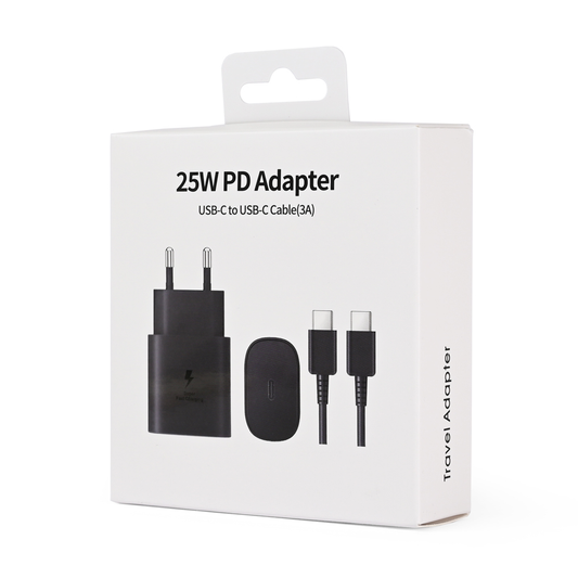 Kucni punjac PD Fast charger 25W za Samsung sa PD Type C kablom CE crni
