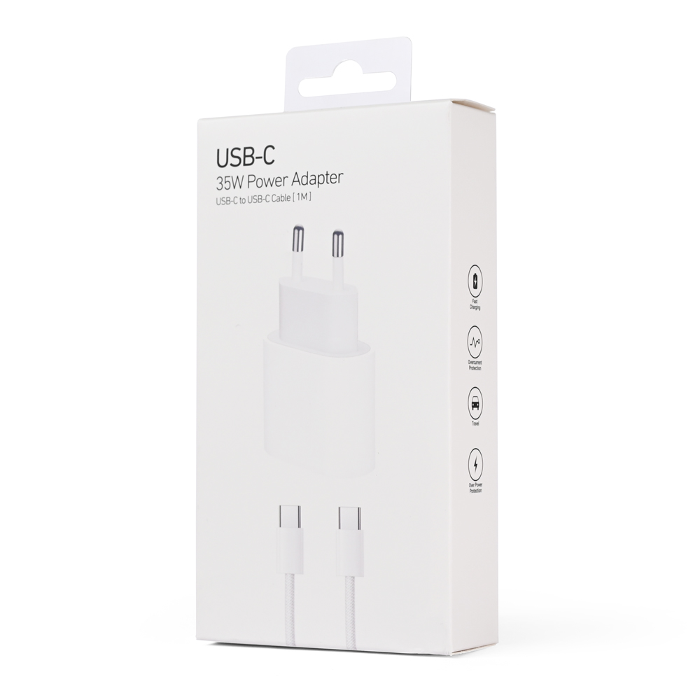 Kucni punjac PD Fast charger 35W za iPhone 15-16 sa PD Type C kablom CE beli