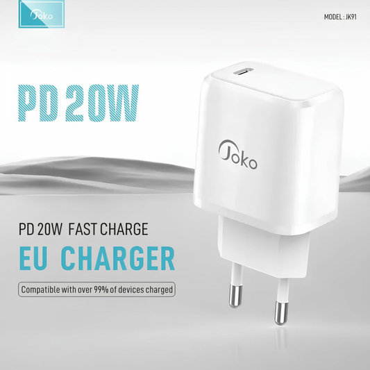 Kucni punjac KONFULON JK91+DC66 PD20W sa PD kablom Type C na iPhone lightning beli