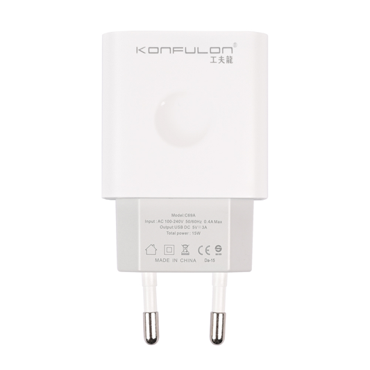Kucni punjac KONFULON C69A+DC05 QC 15W, USB na iPhone lightning beli 1m