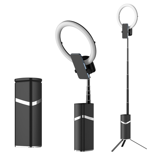 Tripod + LED ring lampa multifinkcionalna sa postoljem crna