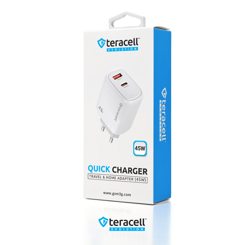 Kucni punjac Teracell Evolution TC-19, GAN, QC, PD Fast charging 45W beli CE