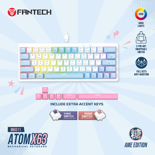 Tastatura Mehanicka Gaming Fantech MK611 Atom x63 AME bela (rosie switch)
