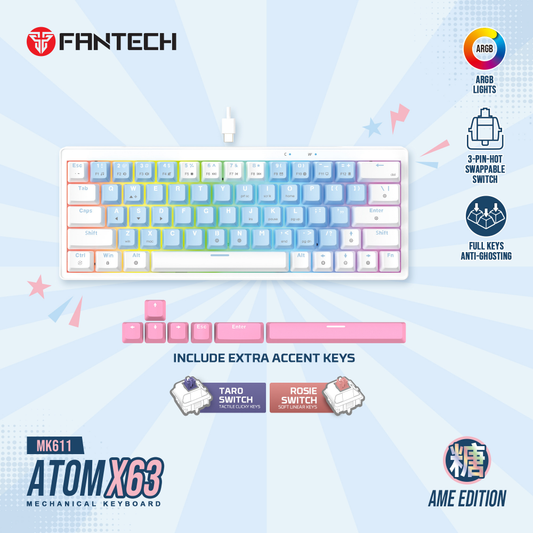Tastatura Mehanicka Gaming Fantech MK611 Atom x63 AME plava (rosie switch)