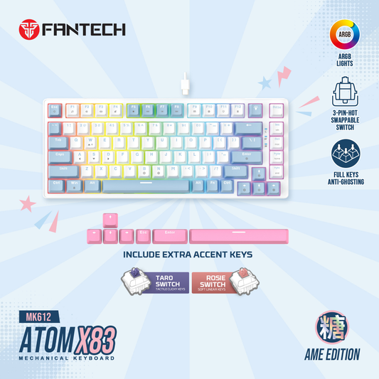 Tastatura Mehanicka Gaming Fantech MK612 Atom x83 AME bela (rosie switch)
