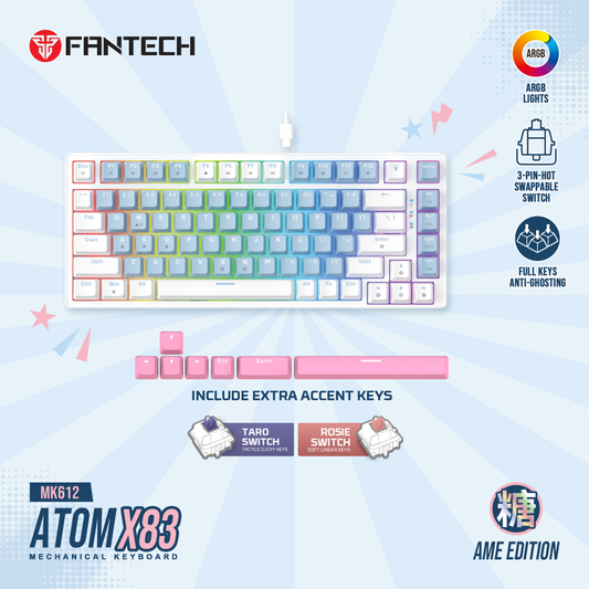 Tastatura Mehanicka Gaming Fantech MK612 Atom x83 AME plava (taro switch)