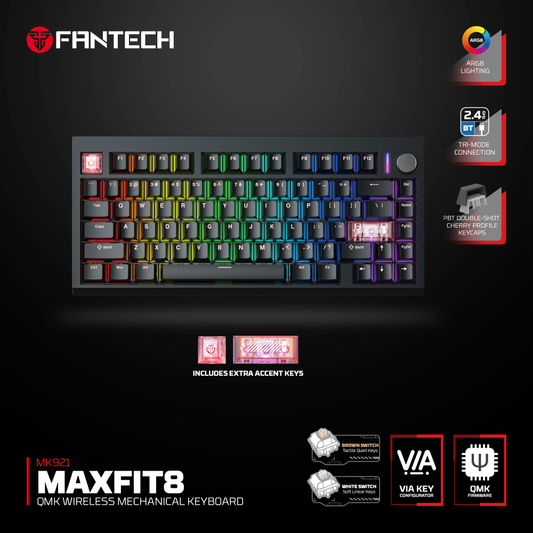 Tastatura Mehanicka Gaming Fantech MK921 Maxfit 8 Wireless black brown switch