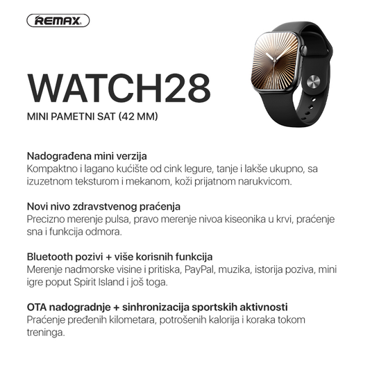Smart watch REMAX Watch28 42mm crni