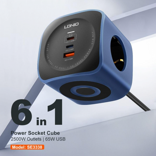 Produzni kabl LDNIO SE3338, 3 uticnice, USB, 2xPD, 6u1, GAN, 65W total power