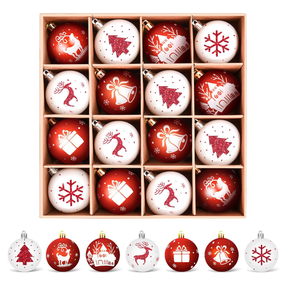 Novogodisnji ukras za jelku set kugli (6cm) EL crveno beli