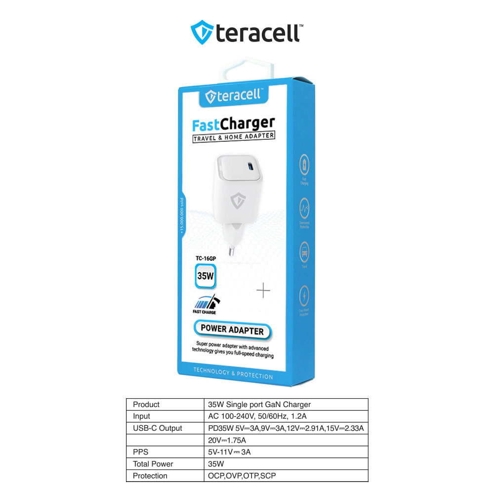 Kucni punjac Teracell Evolution TC-16GP, GaN, PD 3.0, 35W beli CE