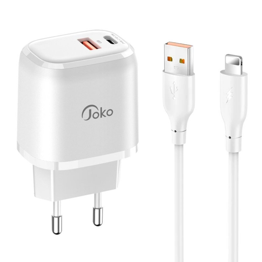 Kucni punjac KONFULON JK82 + DC64 PD 20W, QC 18W, sa kablom USB na Lightning beli