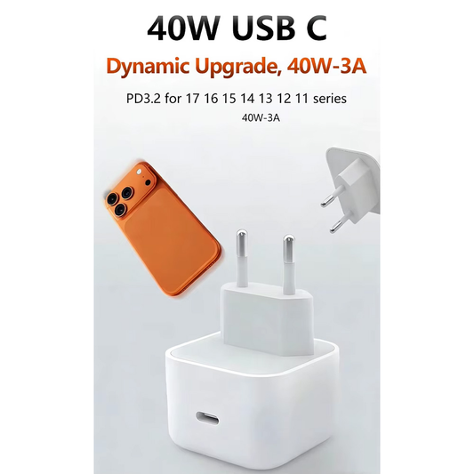 Kucni punjac PD Fast charger 40W za iPhone 17 sa PD Type C kablom CE beli