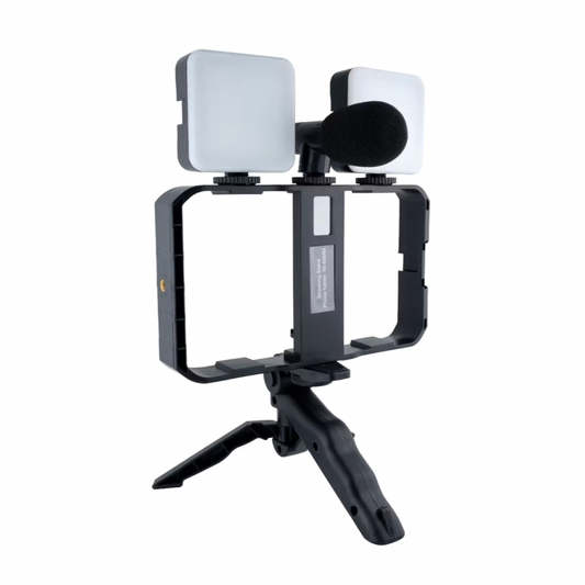 Mini tripod AY-49X-2 sa LED svetlima i mikrofonom crni