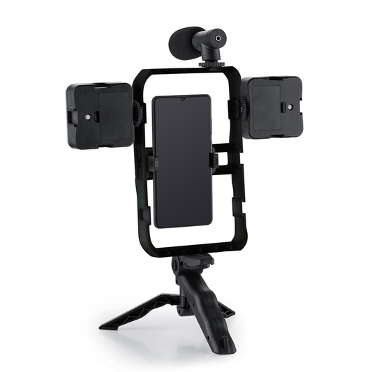 Mini tripod AY-49X-2 sa LED svetlima i mikrofonom crni