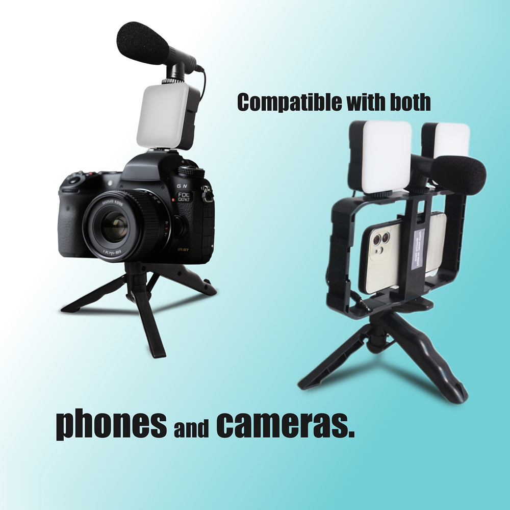 Mini tripod AY-49X-2 sa LED svetlima i mikrofonom crni