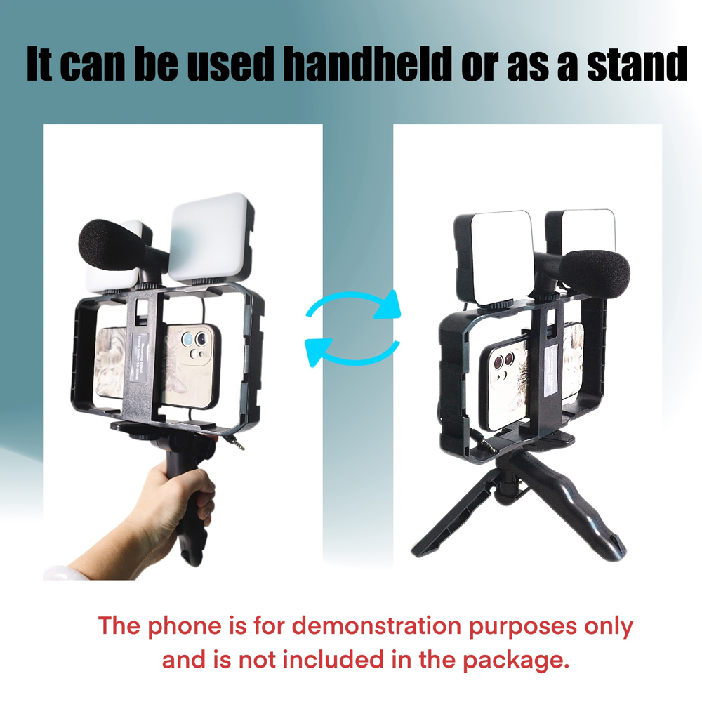 Mini tripod AY-49X-2 sa LED svetlima i mikrofonom crni
