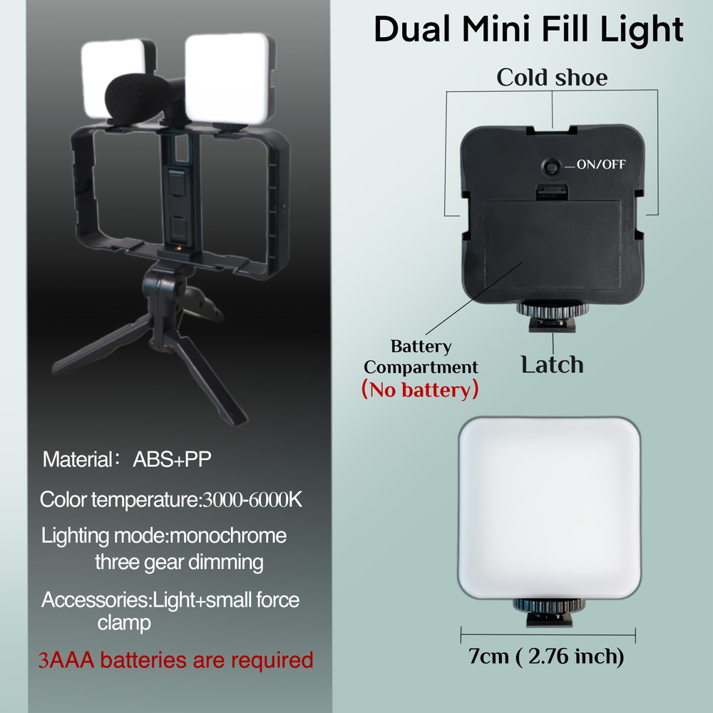 Mini tripod AY-49X-2 sa LED svetlima i mikrofonom crni