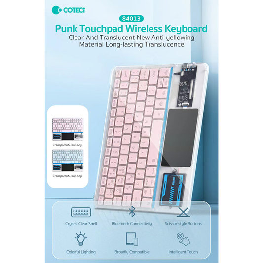 Tastatura Coteci Punk 84013 Wireless touchpad transparent plava