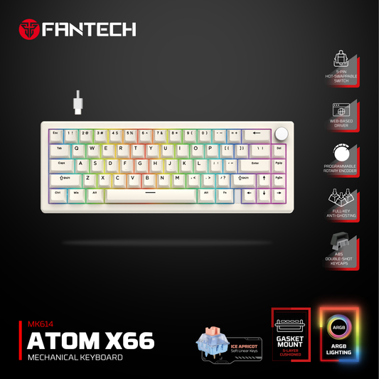 Tastatura Mehanicka Gaming Fantech MK614 Atom x66 Retro bez (ice apricot switch)