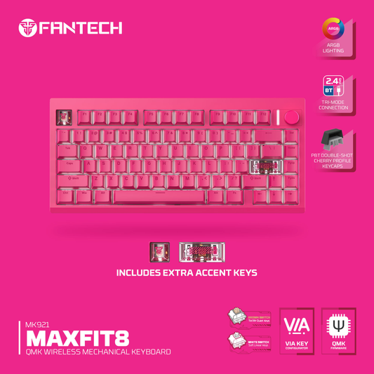 Tastatura Mehanicka Gaming Fantech MK921 Maxfit 8 Wireless pink (brown switch)